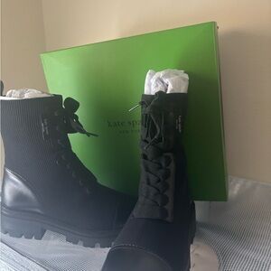 NWT Kate Spade Ribbed Black Lace-Up Boots.